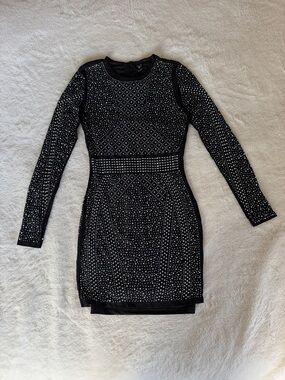 Windsor Black Long Sleeve Rhinestone-Embellished Bodycon Dress
